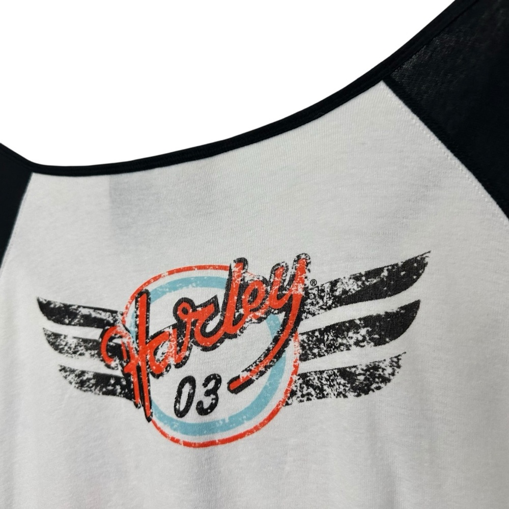 Harley Davidson Womens Graphic Raglan Short Sleeve T Shirt XXL White Black Wings - Picture 4 of 7